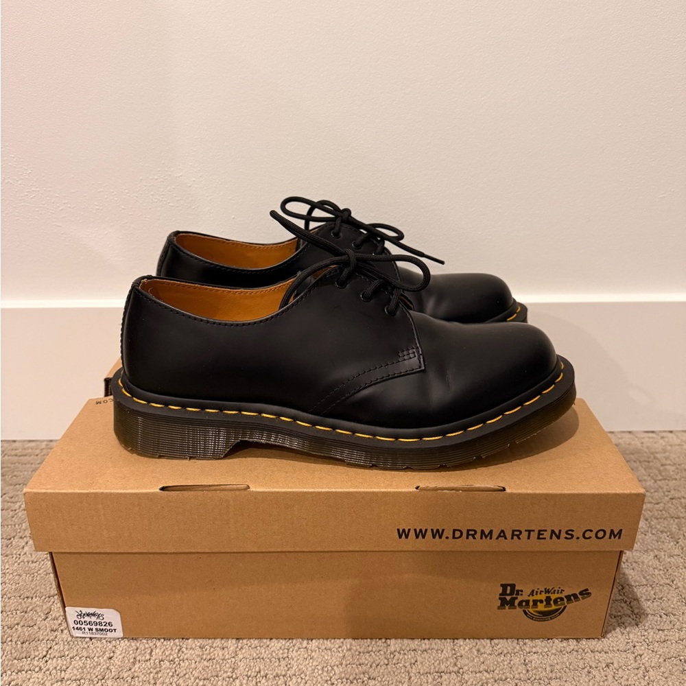 Dr. Martens Black Leather 3-Eye Oxford with Yellow Stitching